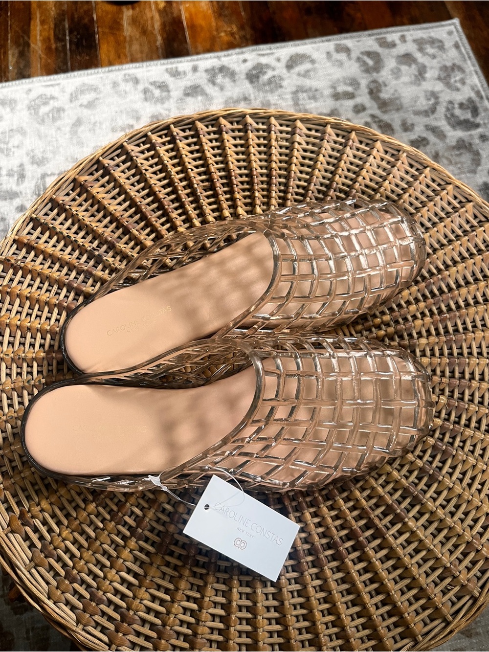 Caroline Constas Clear Nude Woven Mule Slides